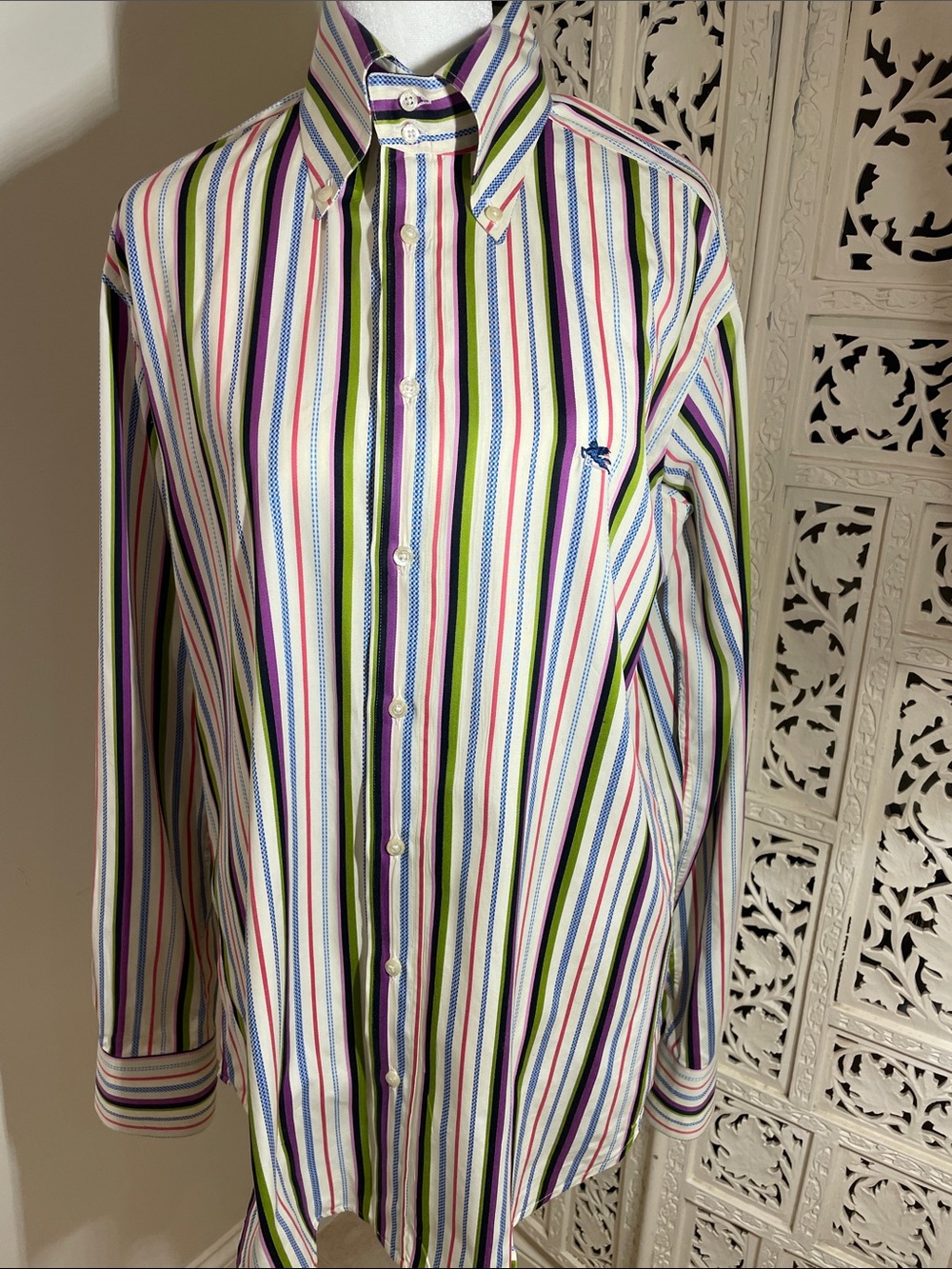 Vintage Etro Men's Multi-Stripe Button-Down Shirt